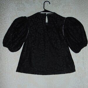 Philosophy Top Women's X-Small Black Lace Puff Sleeve Crop Top Dark Academia XS